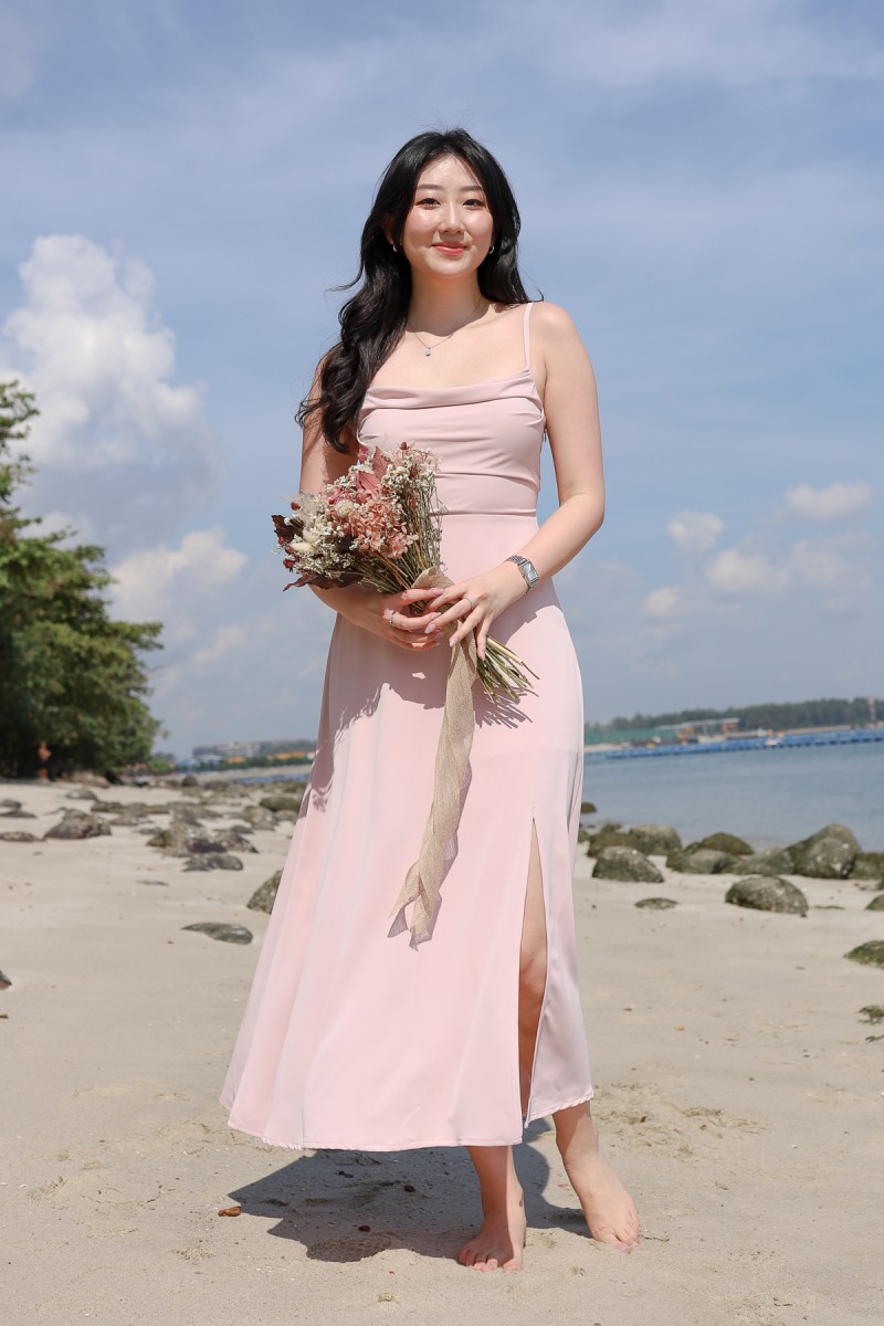 RESTOCK6: Liessa Ruched Twist Maxi in Pink