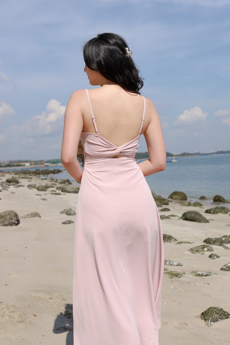 RESTOCK6: Liessa Ruched Twist Maxi in Pink