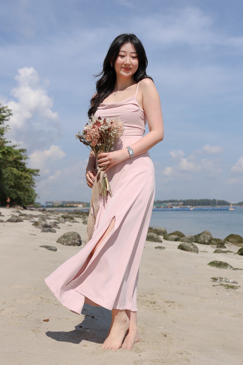 RESTOCK6: Liessa Ruched Twist Maxi in Pink
