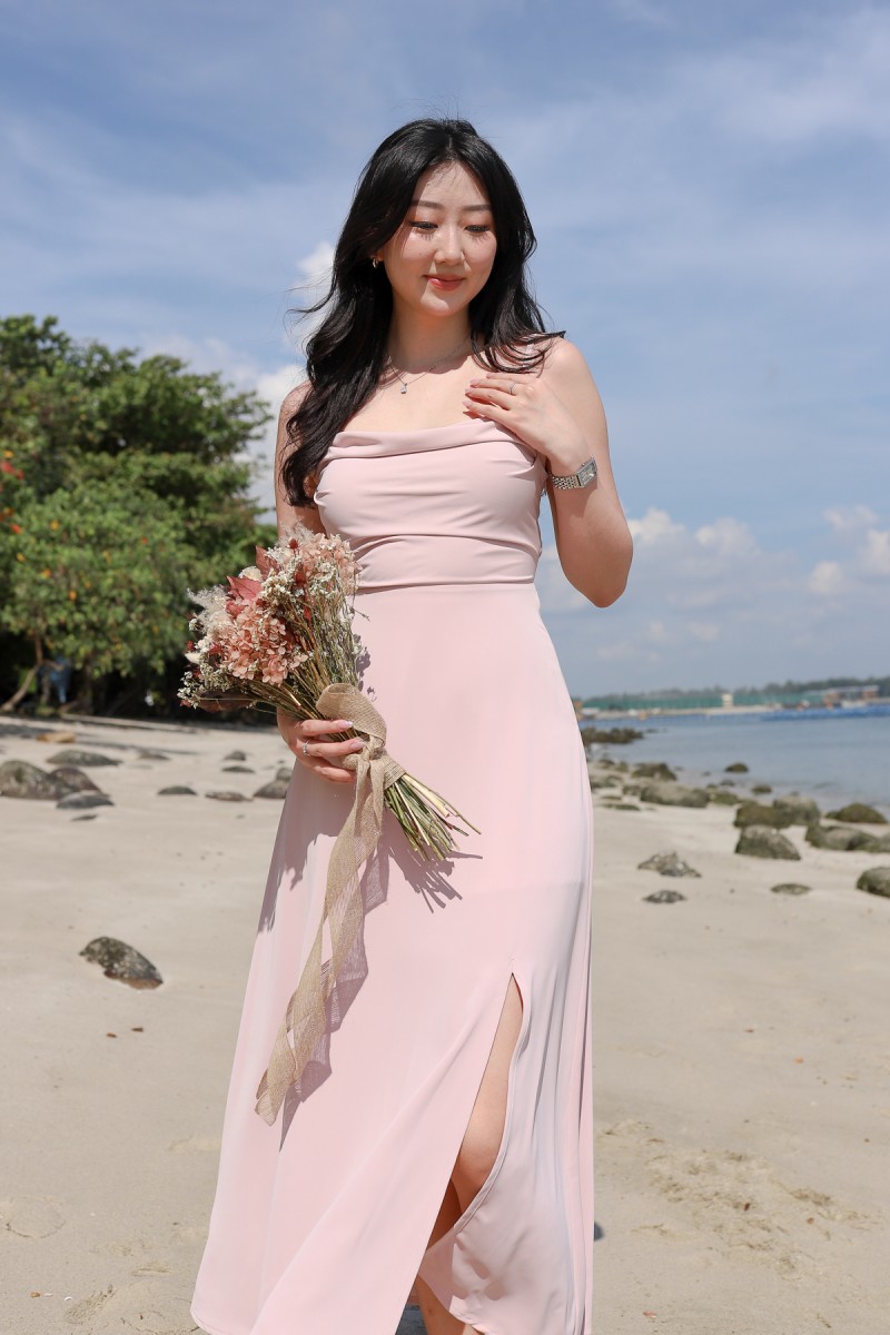 RESTOCK6: Liessa Ruched Twist Maxi in Pink