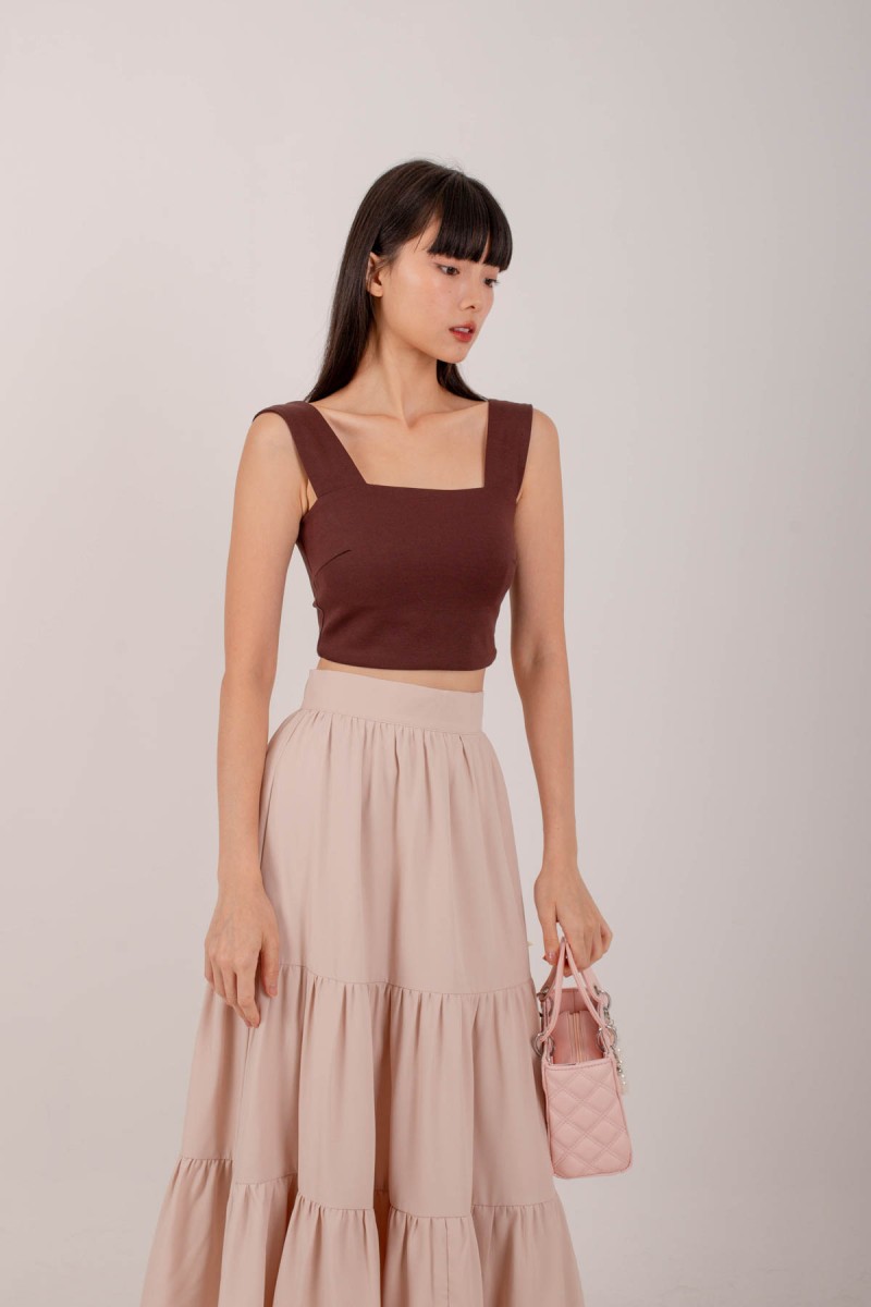 Bowie Square Sleeveless Padded Top in Brown