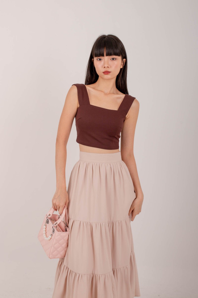 Bowie Square Sleeveless Padded Top in Brown