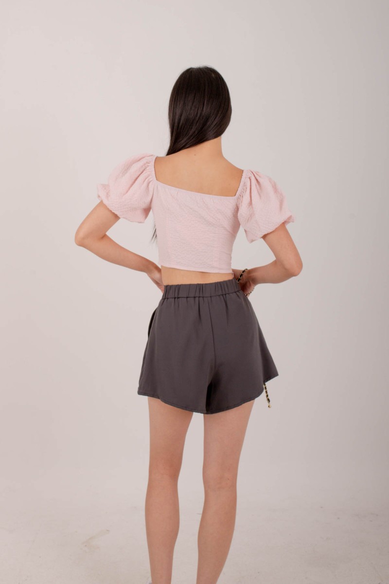 Erin Pleated Flare Shorts in Graphite