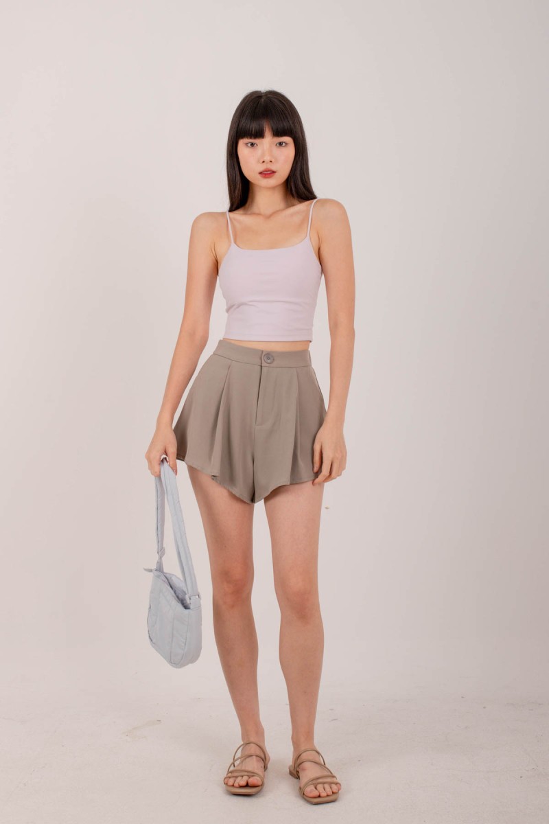 Erin Pleated Flare Shorts in Ash Taupe