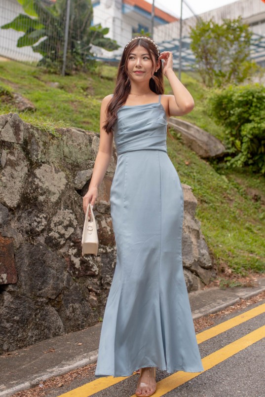 RESTOCK2: Hadlene Ruched Mermaid Dress in Blue RESTOCK2: Hadlene Ruched Mermaid Dress in Blue