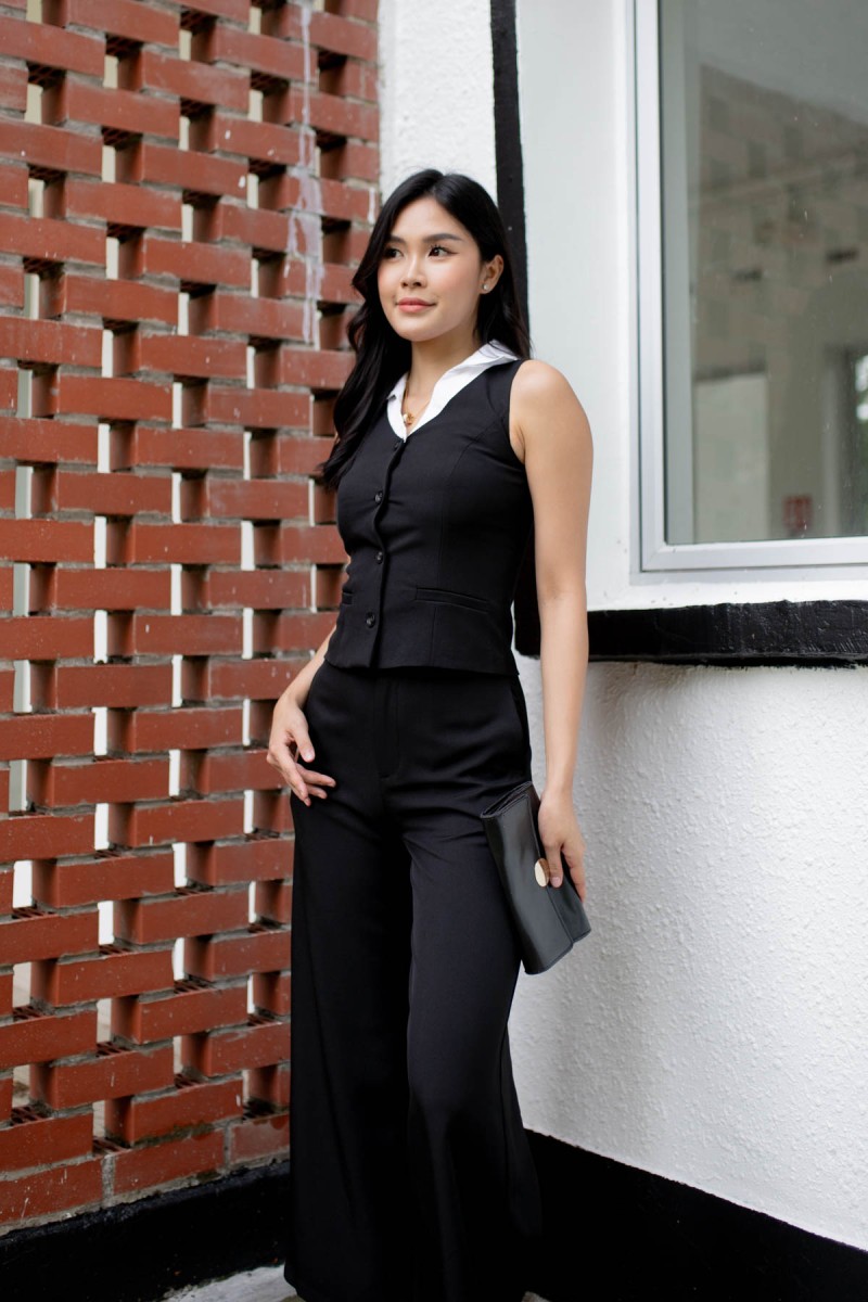 Astra Button Tailored Pants in Black