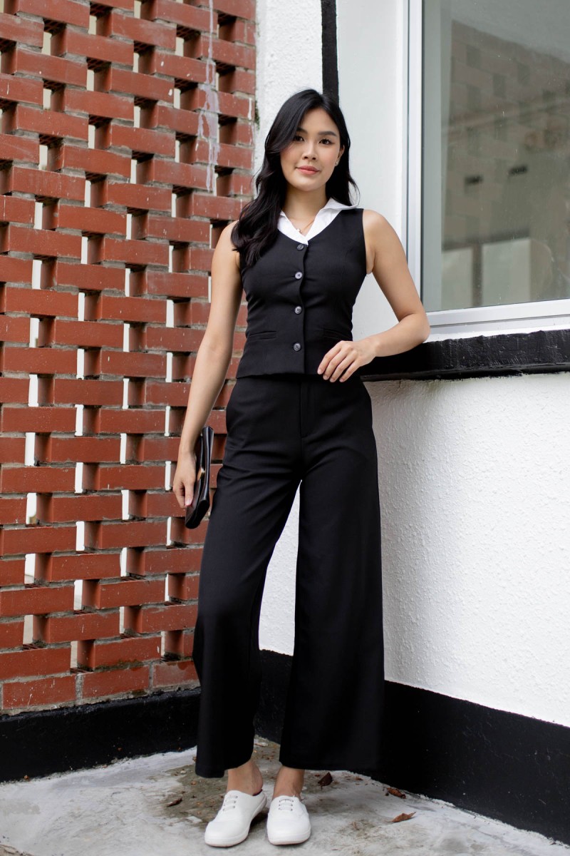 Astra Button Tailored Pants in Black