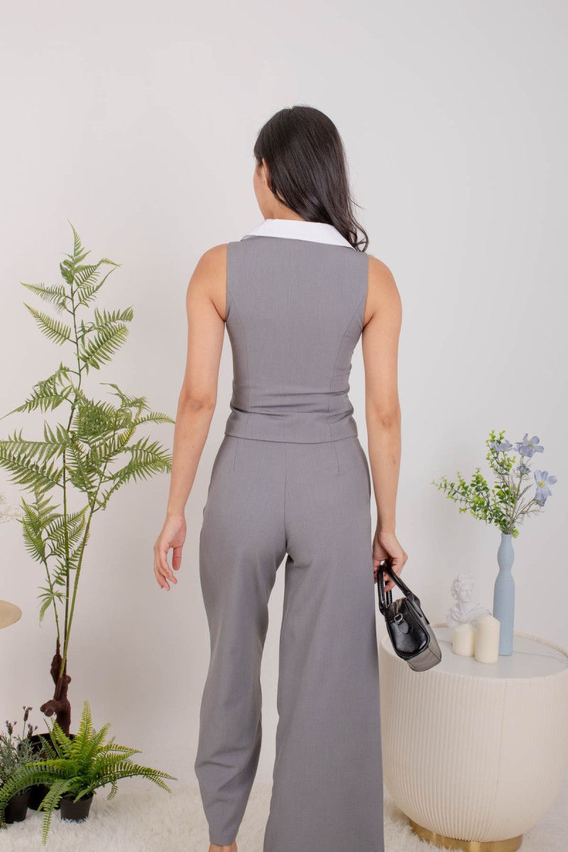 Astra Button Tailored Pants in Grey