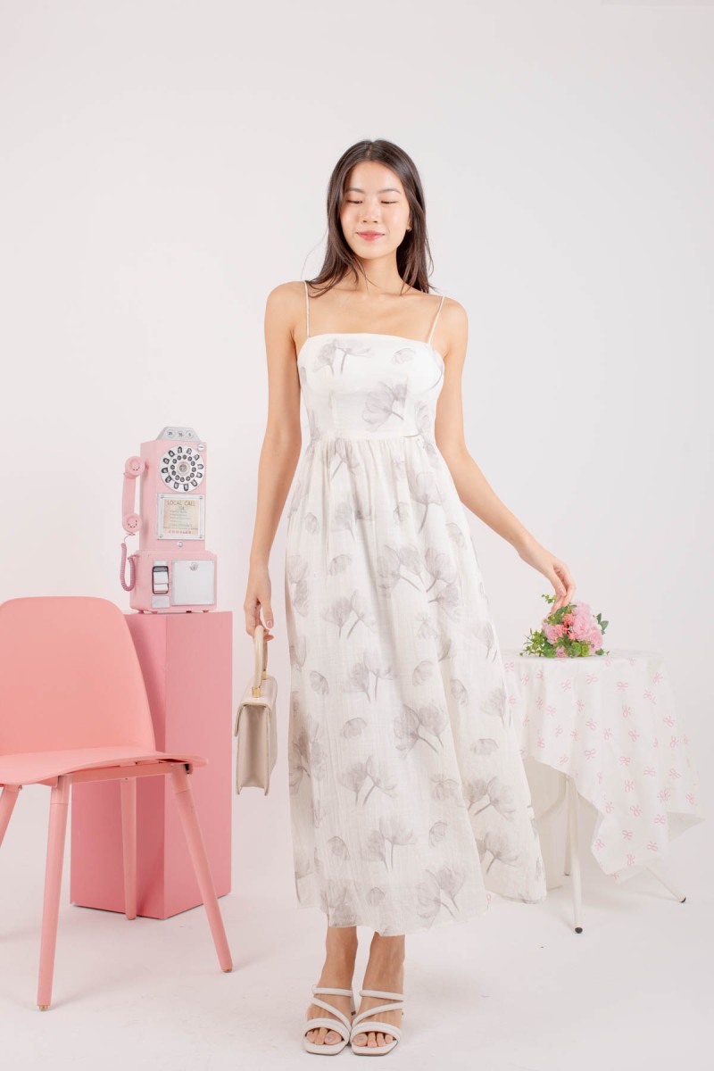 Zena Floral Maxi Dress in Grey