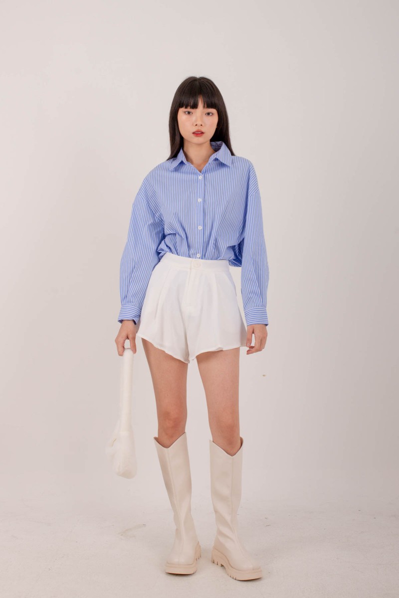 BACKORDERS: Erin Pleated Flare Shorts in White