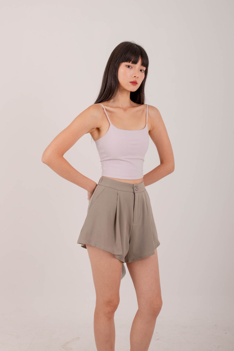 BACKORDERS: Erin Pleated Flare Shorts in Ash Taupe