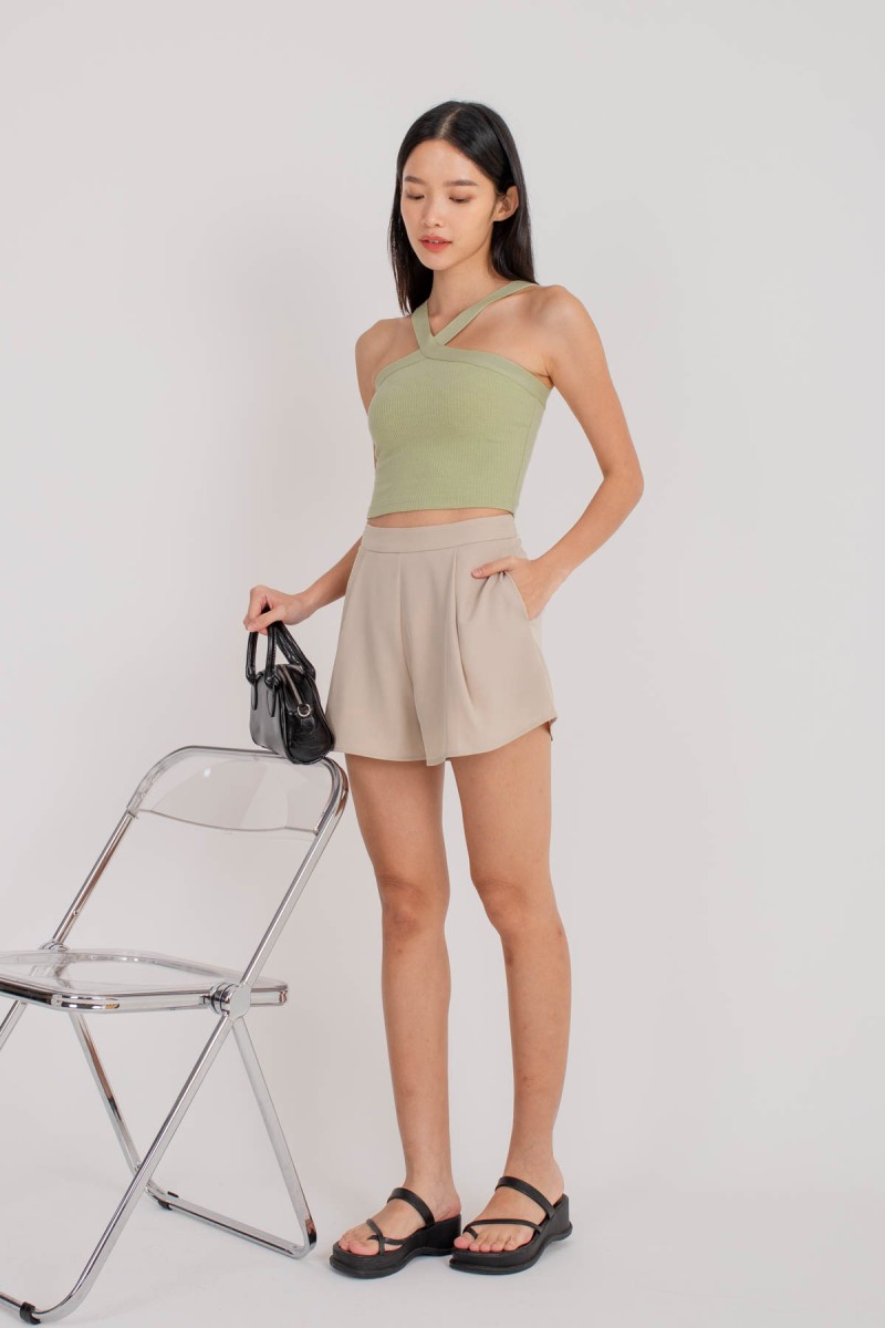 RESTOCK: Transition Pleated Flare Shorts in Cream