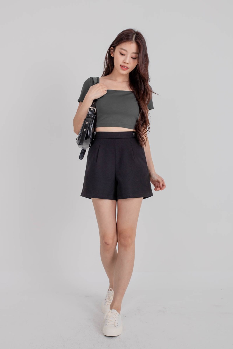 RESTOCK3: Dynamics Square-Neck Crop Top in Gunmetal