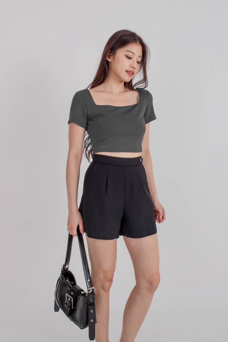 RESTOCK3: Dynamics Square-Neck Crop Top in Gunmetal