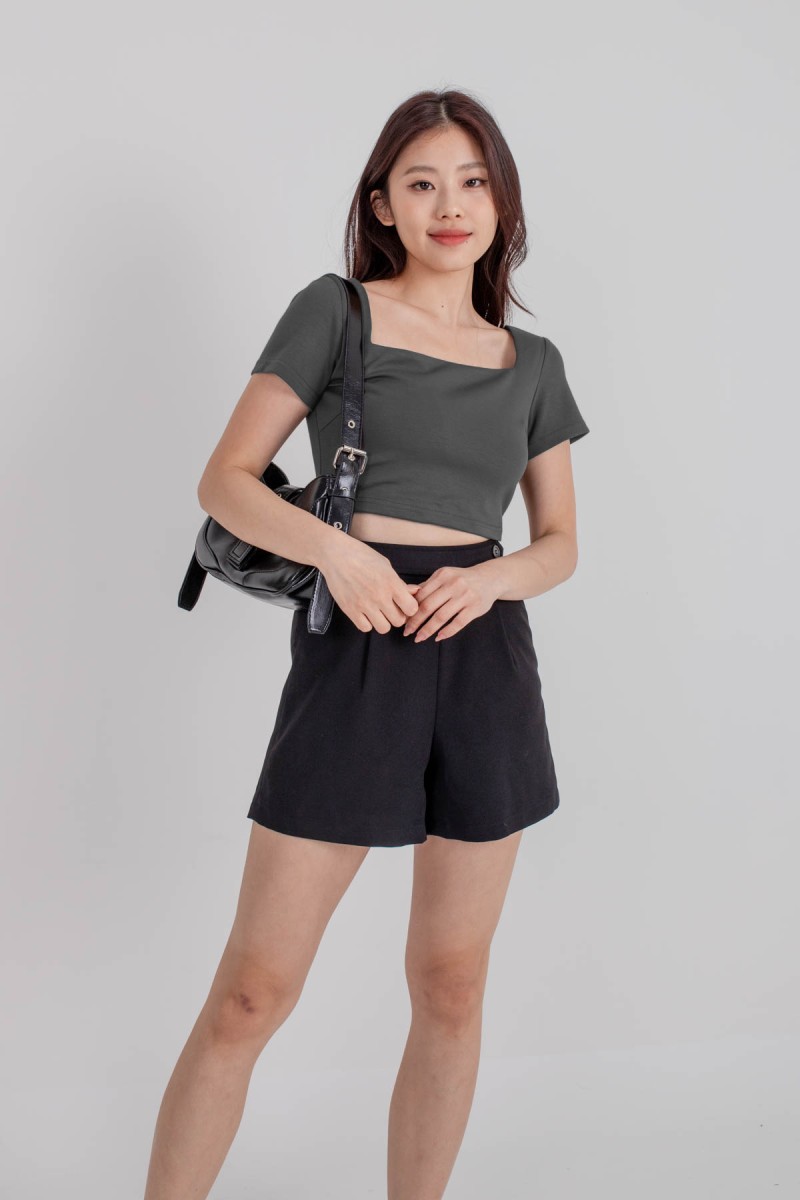 RESTOCK3: Dynamics Square-Neck Crop Top in Gunmetal
