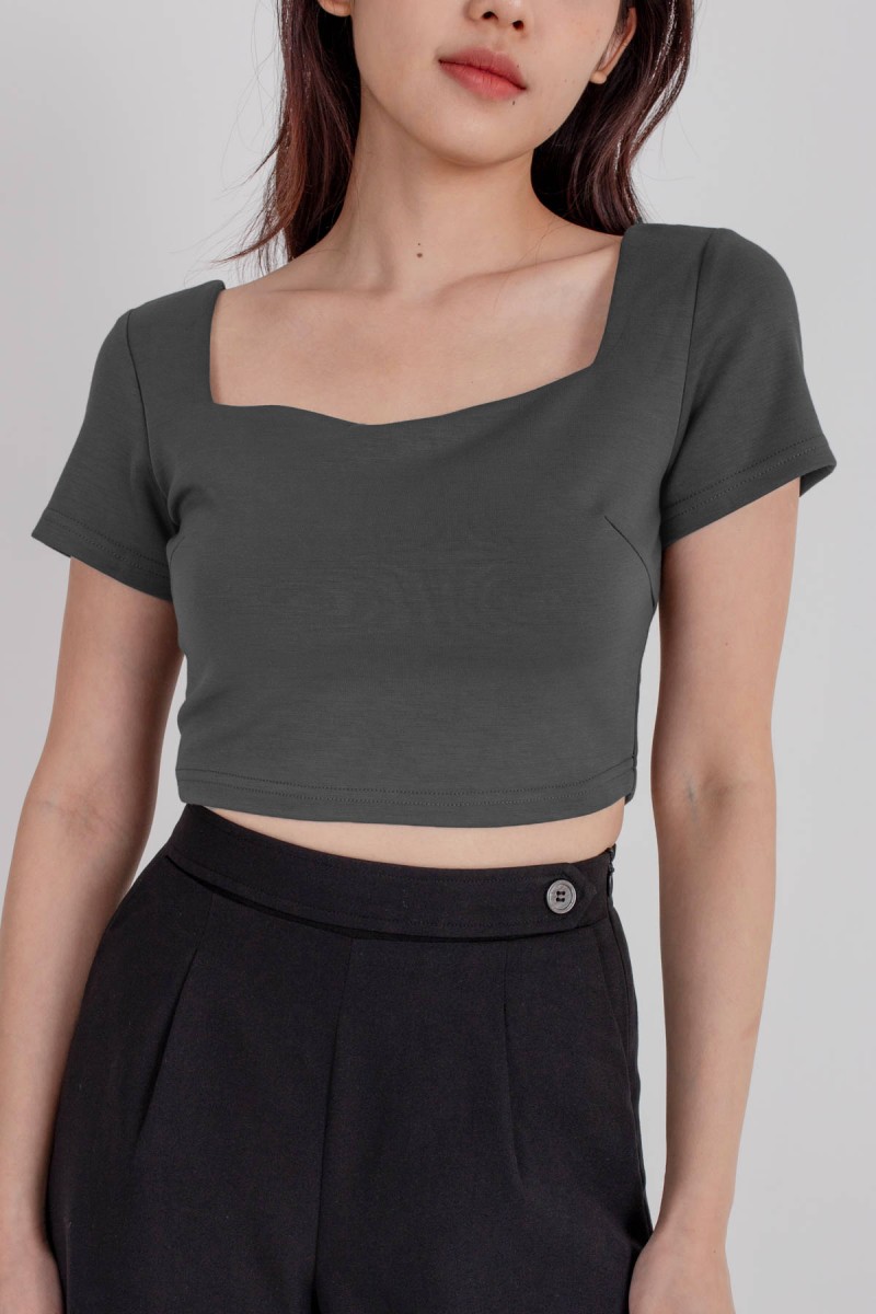 RESTOCK3: Dynamics Square-Neck Crop Top in Gunmetal