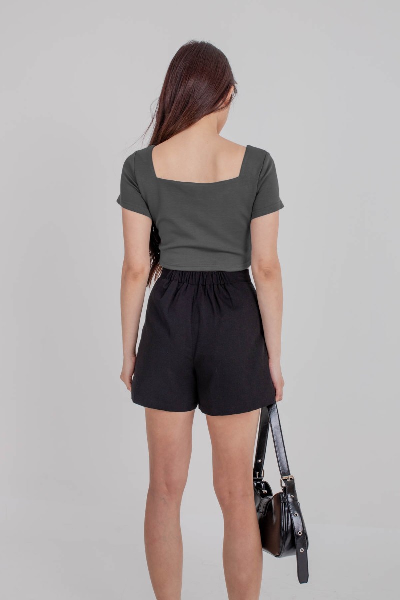 RESTOCK3: Dynamics Square-Neck Crop Top in Gunmetal