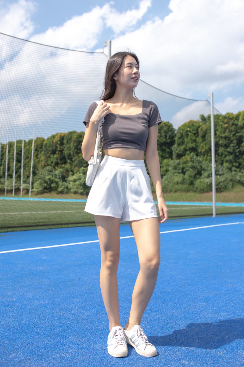 RESTOCK3: Dynamics Square-Neck Crop Top in Gunmetal