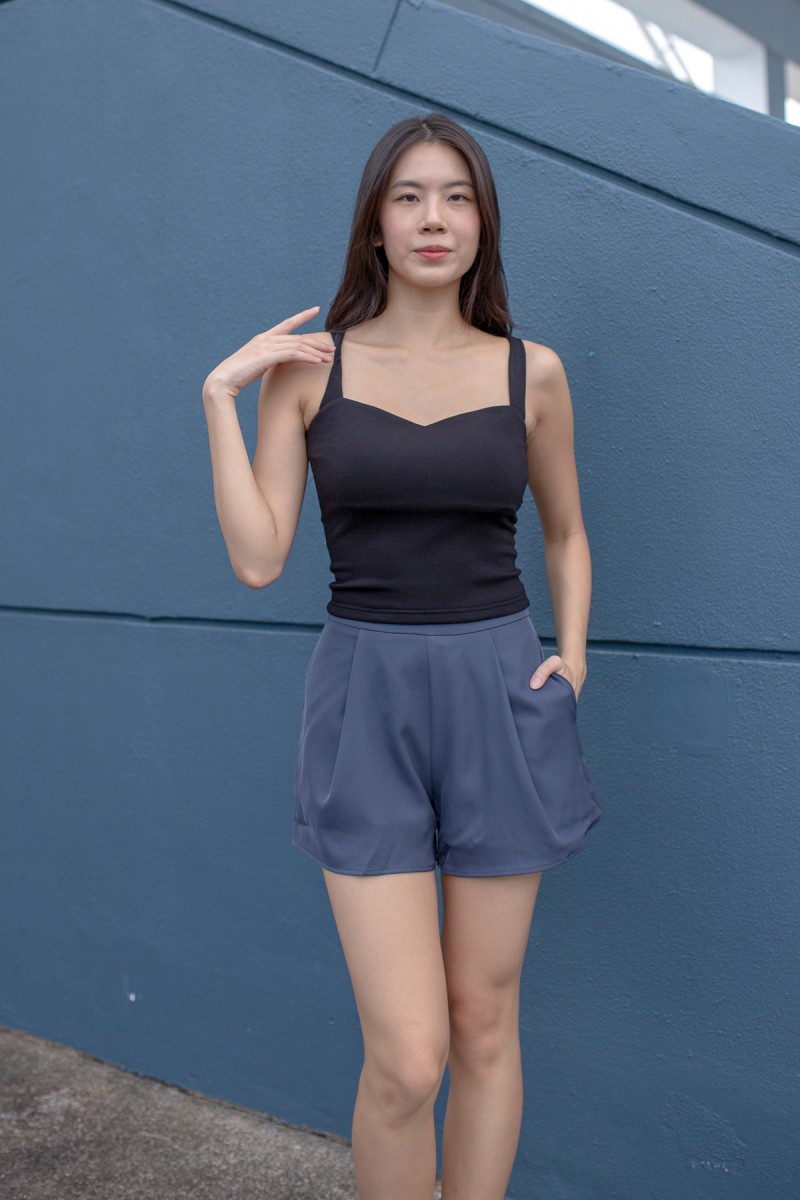 Transition Pleated Flare Shorts in Slate