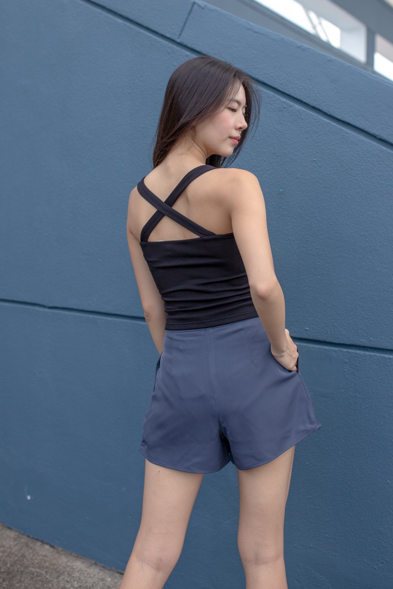 Transition Pleated Flare Shorts in Slate
