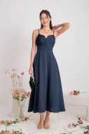 BACKORDERS: Emmeline Pleated V-Dip Flare Maxi in Midnight