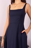 BACKORDERS5: Chasie Square-Neck Swing Dress in Navy