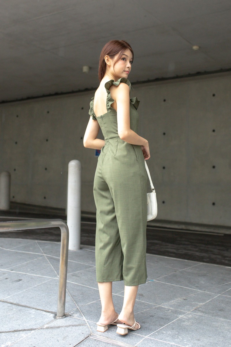 Zoelle Ruffle Jumpsuit in Forest