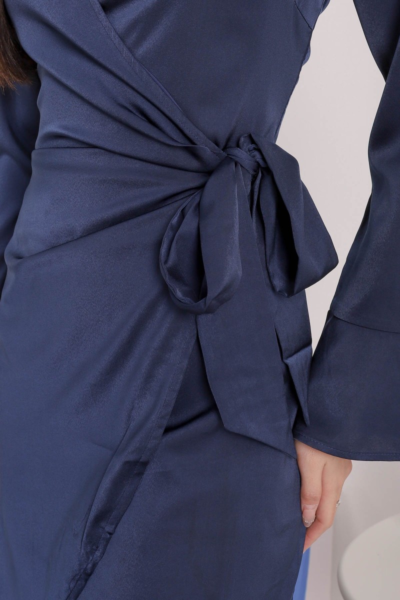 RESTOCK: Isolde Bell Sleeved Wrap Dress in Navy