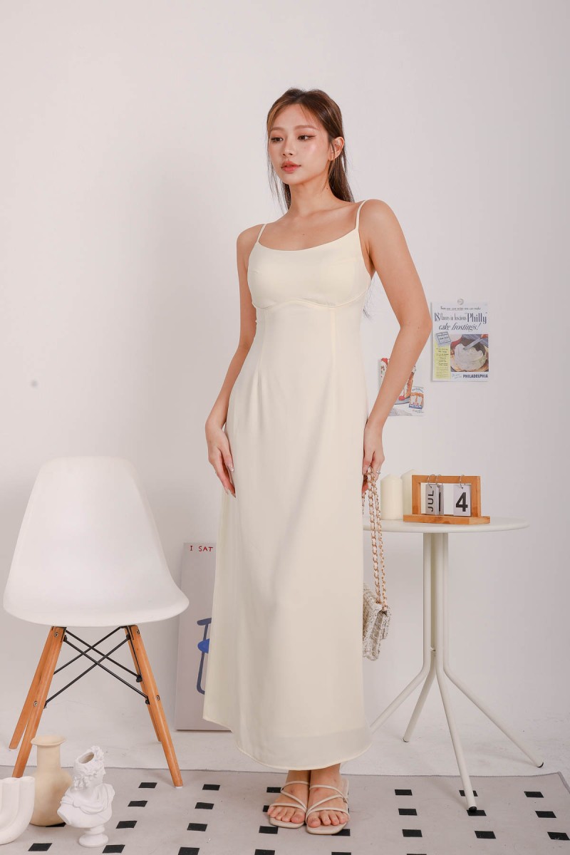 Laina Padded Bustier Maxi Dress in Cream