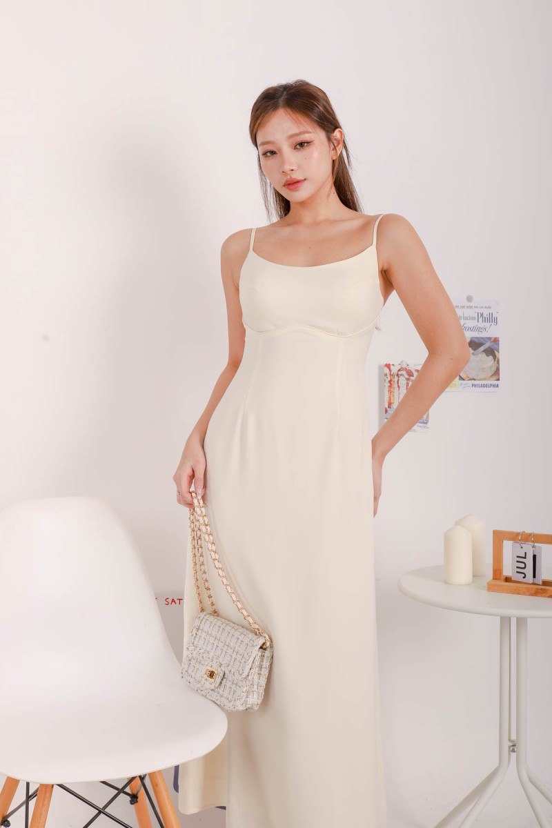 Laina Padded Bustier Maxi Dress in Cream