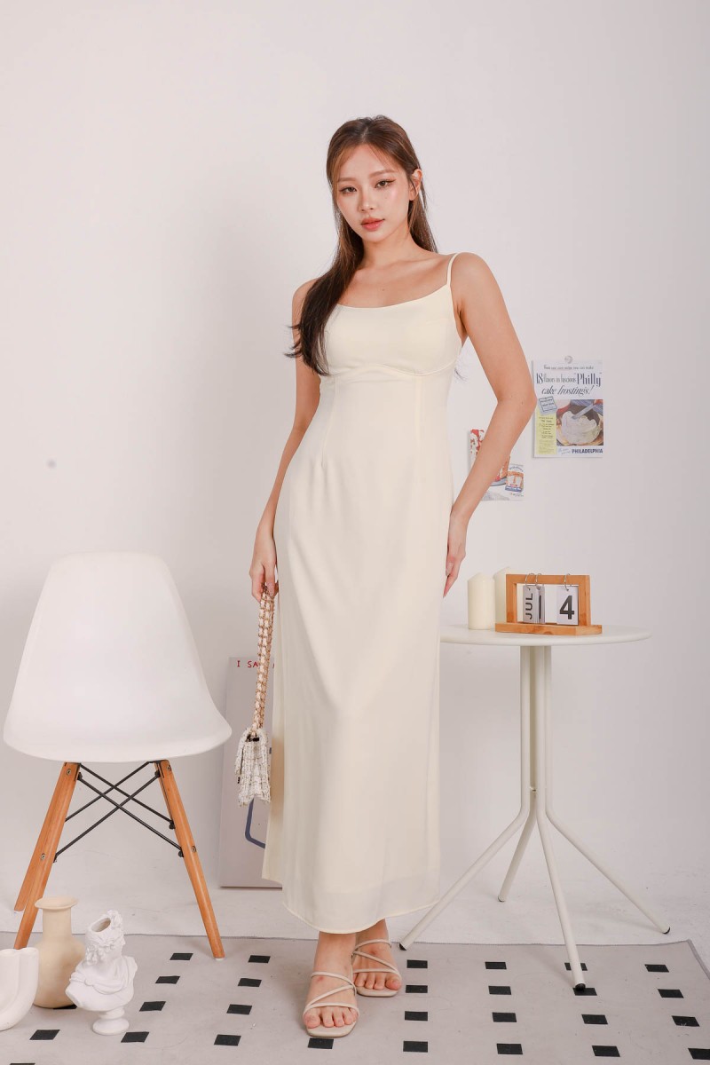 Laina Padded Bustier Maxi Dress in Cream