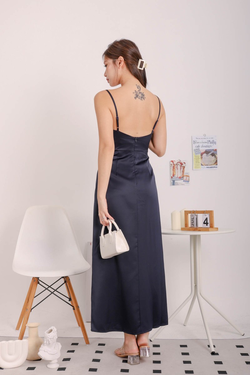 Laina Padded Bustier Maxi Dress in Midnight