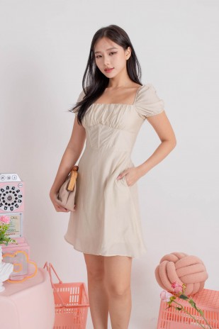 Ondie Corset Puff Dress in Cream (MY)