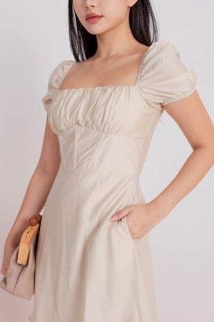 Ondie Corset Puff Dress in Cream (MY)