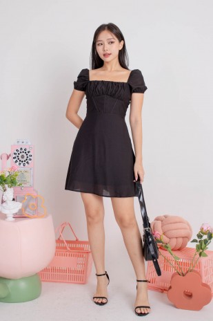 Ondie Corset Puff Dress in Black (MY)