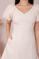 Lovi Textured V-Neck Puff Dress in Cream (MY)