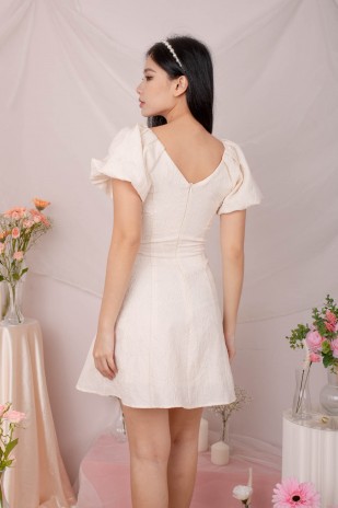 Lovi Textured V-Neck Puff Dress in Cream (MY)