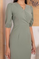 Philo Sleeved Wrap Dress in Artichoke (MY)