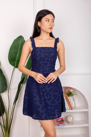 Xenna Textured Ruffle Strap Dress in Navy (MY)