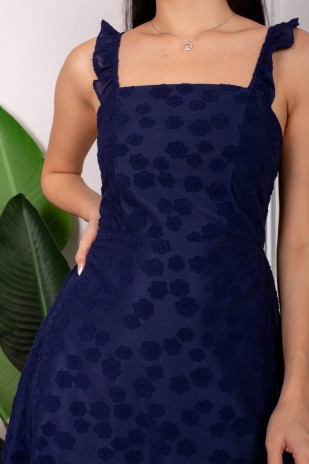 Xenna Textured Ruffle Strap Dress in Navy (MY)