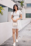 Gorin Lace Trim Flutter Dress in White (MY)