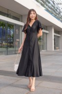 Jaycie Button Flutter Midi Dress in Black (MY)