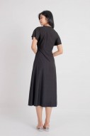 Jaycie Button Flutter Midi Dress in Black (MY)