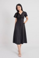 Jaycie Button Flutter Midi Dress in Black (MY)