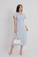 Jaycie Button Flutter Midi Dress in Blue (MY)