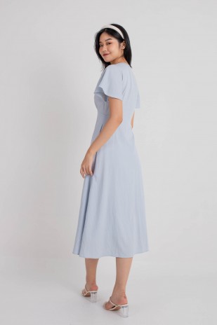 Jaycie Button Flutter Midi Dress in Blue (MY)