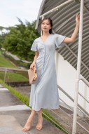 Jaycie Button Flutter Midi Dress in Blue (MY)