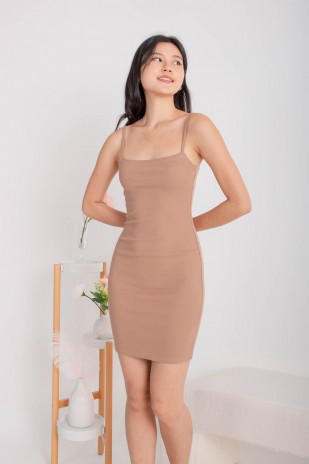 Myles Basic Ribbed Dress in Tan (MY)