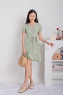 Rhiannon Ruffle Wrap Dress in Sage (MY)