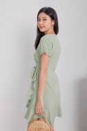 Rhiannon Ruffle Wrap Dress in Sage (MY)